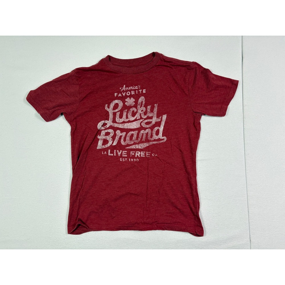 Lucky Brand Womens Graphic T-Shirt Heather Burgundy America's Favorite L 14/16
